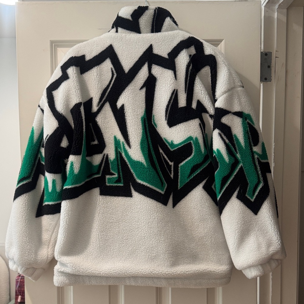 White and Green Graphic Fleece Jacket - Picture 3 of 4